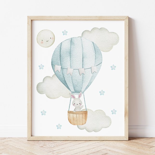Blue Hot Air Balloon, Animals, Bunny, Boy Nursery Photo Print (Creator Uploaded)