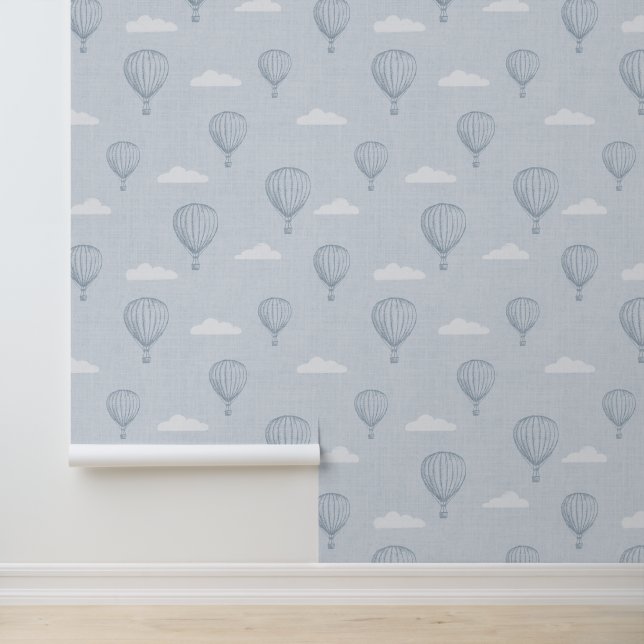 Blue Hot Air Balloon Baby Nursery Wallpaper (Application)
