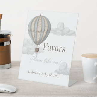 Blue Hot Air Balloon Baby Shower Favors Pedestal Sign