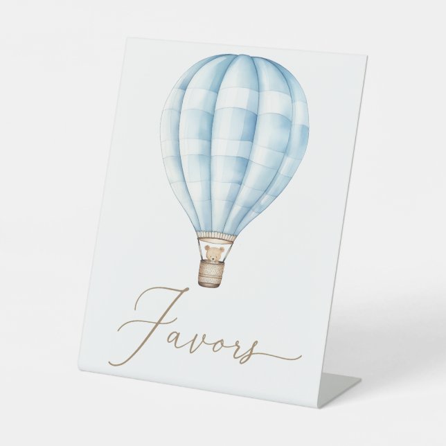 Blue Hot Air Balloon Baby Shower Favours Pedestal Sign (Front)
