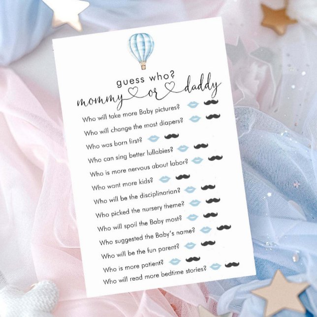 Blue Hot Air Balloon Baby Shower "Guess Who" Game (Creator Uploaded)
