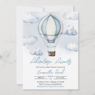 Blue Hot Air Balloon Baby Shower Invitation