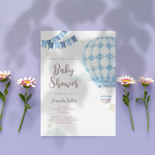 Blue Hot Air Balloon Baby Shower Invitation