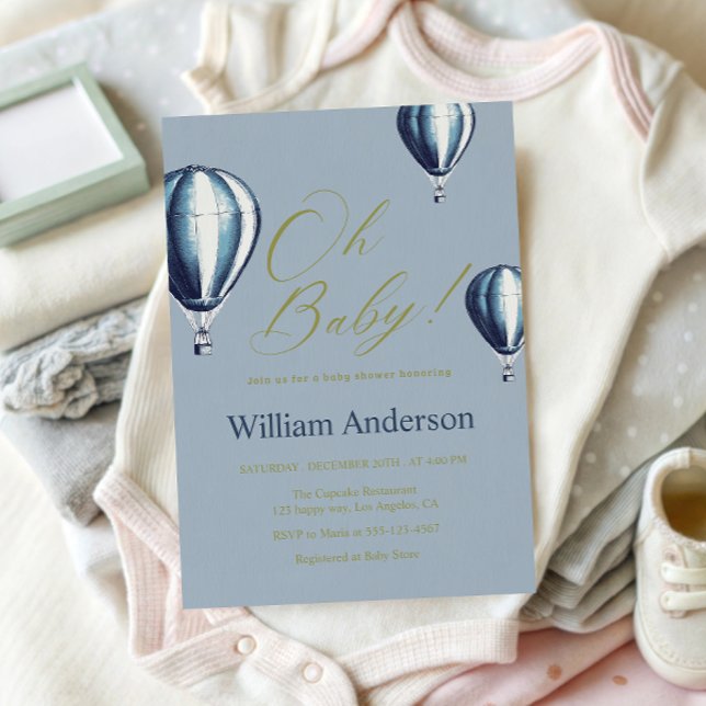 Blue Hot Air Balloon Baby Shower Invitation  (Creator Uploaded)