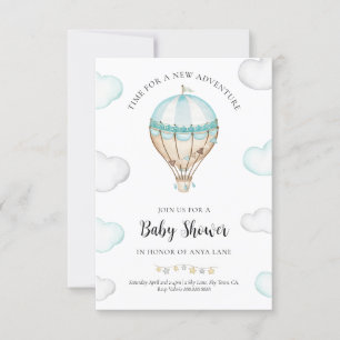 Blue Hot Air Balloon Baby shower Invitation Garçon