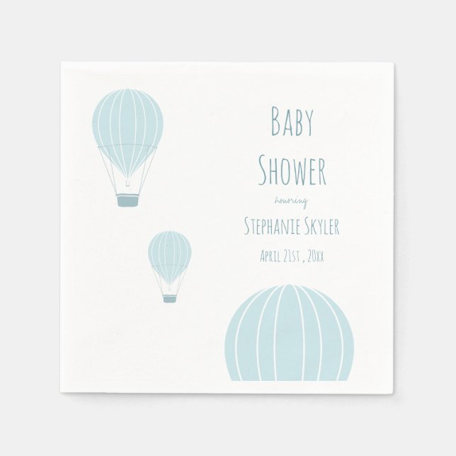 Blue Hot Air Balloon Baby Shower Napkin (Front)