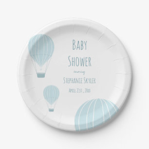 Blue Hot Air Balloon   Baby Shower Paper Plate