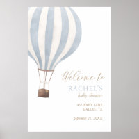 Blue Hot Air Balloon Baby Shower Welcome Sign
