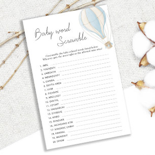 Blue Hot Air Balloon Baby Shower Word Scramble
