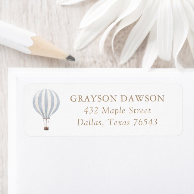 Blue Hot Air Balloon Birthday Return Address (Insitu)