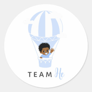Blue Hot Air Balloon Black Gender Reveal  Classic Round Sticker