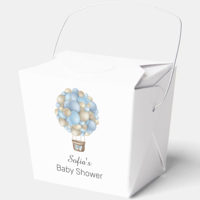 Blue Hot Air Balloon Boy Baby Shower Favor Box (Front)