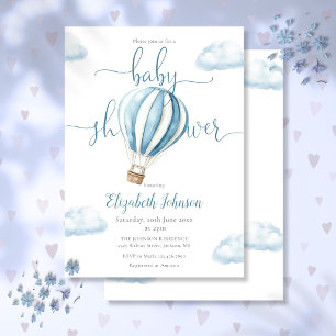 Blue Hot Air Balloon Boy Baby Shower Invitation