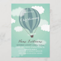 Blue Hot Air Balloon Christening Invitation