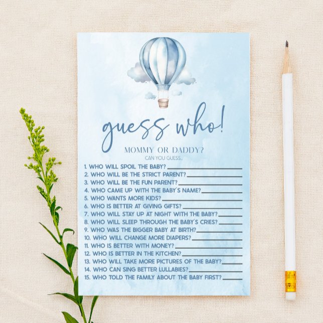 Blue Hot Air Balloon Guess Who Baby Shower Game (Creator Uploaded)