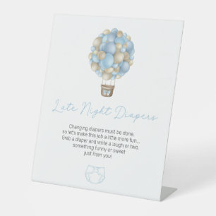 Blue Hot Air Balloon Late Night Diapers Pedestal Sign