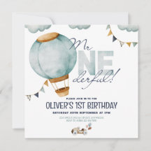 Blue Hot Air Balloon Mr ONEderful Boy Invitation