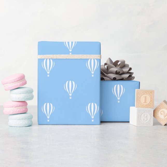Blue Hot Air Balloon Pattern Wrapping Paper (Baby Shower)