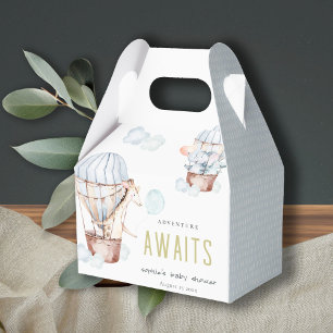 Blue Hot Air Balloon Safari Animals Baby Shower Favor Box