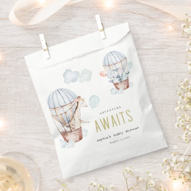 Blue Hot Air Balloon Safari Animals Baby Shower Favour Bag (Clipped)