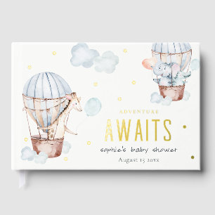 Blue Hot Air Balloon Safari Animals Baby Shower Guest Book