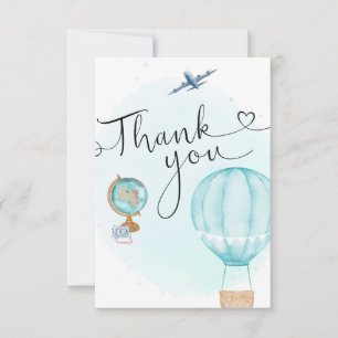 Blue Hot Air Balloon Script Thank You Card