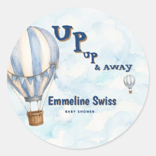 Blue Hot Air Balloon Up Up & Away Baby Shower  Classic Round Sticker