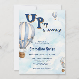 Blue Hot Air Balloon Up Up & Away Baby Shower Invitation