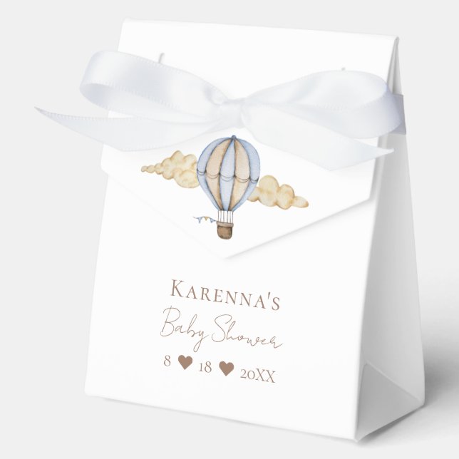 Blue Hot Air Balloon White Baby Shower Favor Box (Front)