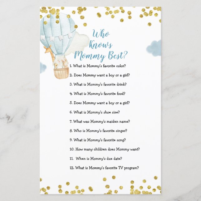 Blue Hot air balloon Who Knows Mommy Best Game (Front)