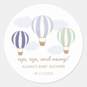 Blue Hot Air Balloons Boy Baby Shower Classic Roun Round Sticker