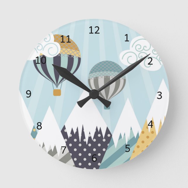 Blue Hot Air Balloons Round Clock (Front)