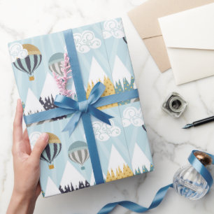 Blue Hot Air Balloons Wrapping Paper