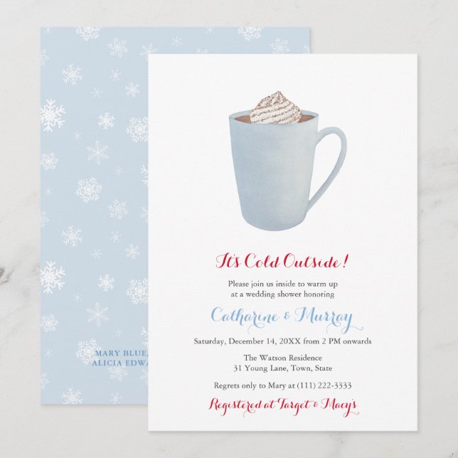 Blue Hot Cocoa Mug Co-Ed Wedding or Baby Shower Invitation (Front/Back)