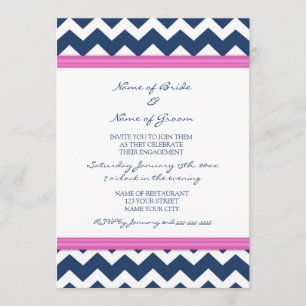Blue Hot Pink Chevron Engagement Party Invitations
