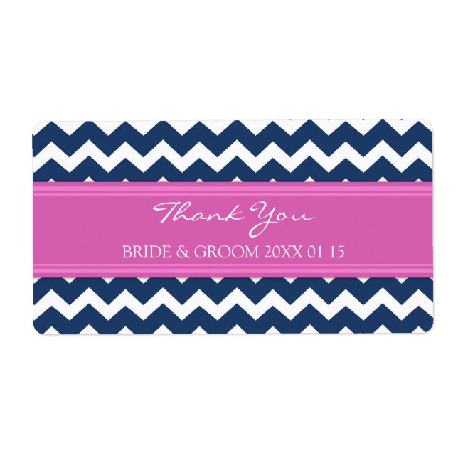 Blue Hot Pink Chevron Wedding Labels (Front)