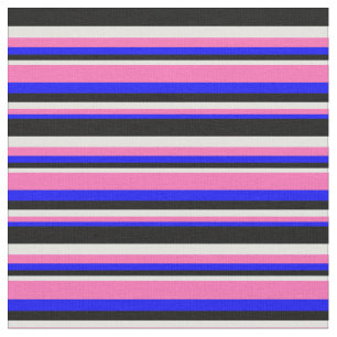 Blue, Hot Pink, Light Cyan & Black Coloured Lines Fabric