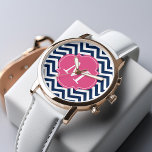 Blue & Hot Pink Zigzags Pattern Monogram Watch<br><div class="desc">Stylish and chic design features a colourful and trendy zigzag pattern and can be personalized with your monogram,  initial,  name,  or any text of your choice for a perfect custom gift!</div>