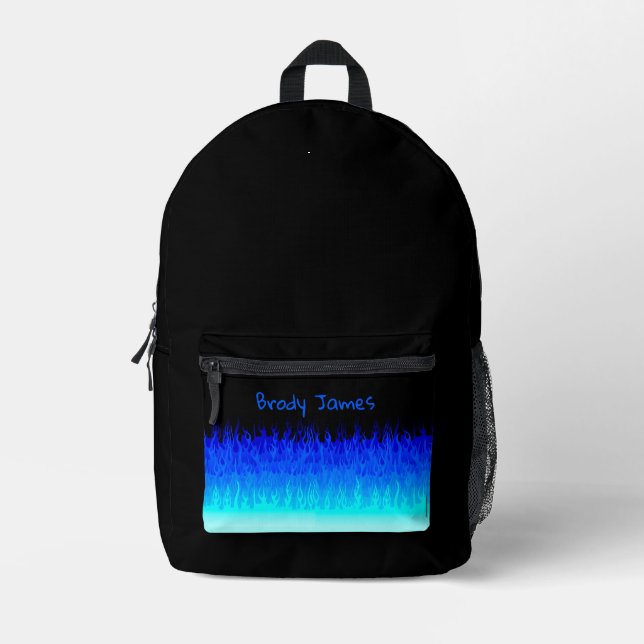 Blue Hot Rod Flames Printed Backpack (Front)