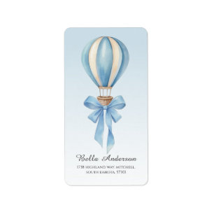 Blue HotAir Balloon Boy Baby Shower Return Address Label