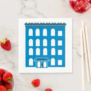 Blue Hotel Building Vintage City Architecture Napkin