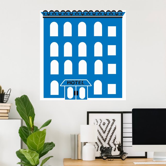 Blue Hotel Building Vintage City Architecture Poster (Creator Uploaded)