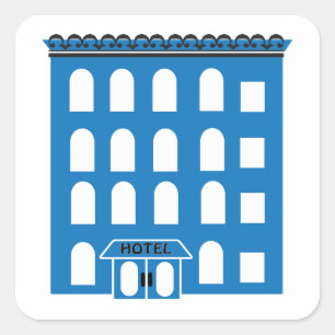 Blue Hotel Building Vintage City Architecture Square Sticker