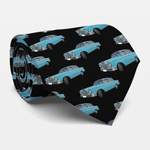 Blue Hotrod 1940s Car Pattern Tie