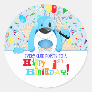 Blue Hound Dog Mystery Detective Birthday Party Classic Round Sticker