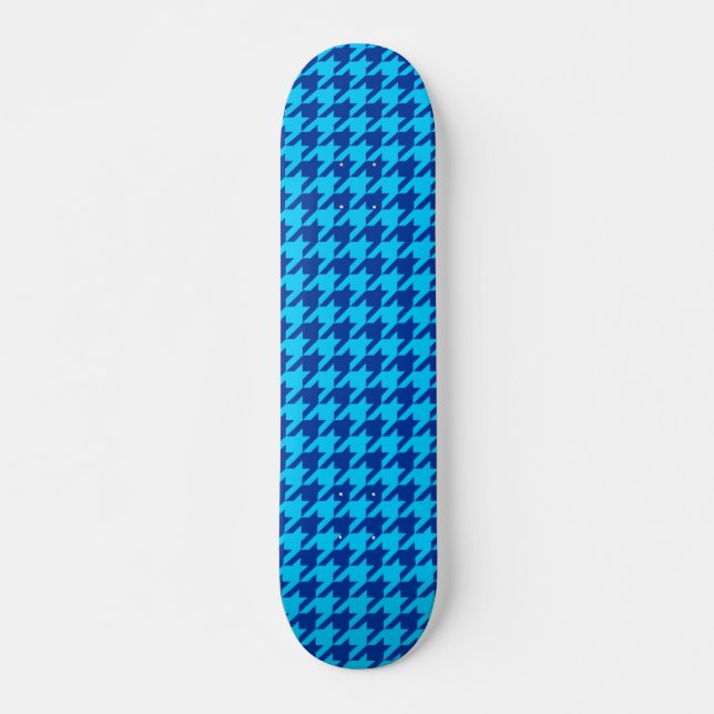 Blue Houndstooth Plaid Check Skateboard (Front)