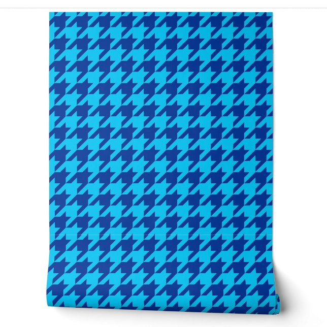 Blue Houndstooth Plaid Check Wallpaper (Unrolling)