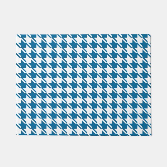 Blue Houndstooth Repeating Pattern Doormat (Front)