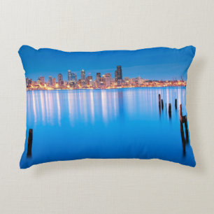 Blue hour view of downtown Seattle Accent Pillow