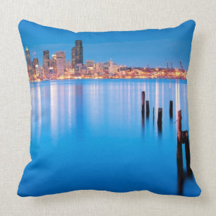 Blue hour view of downtown Seattle Throw Pillow